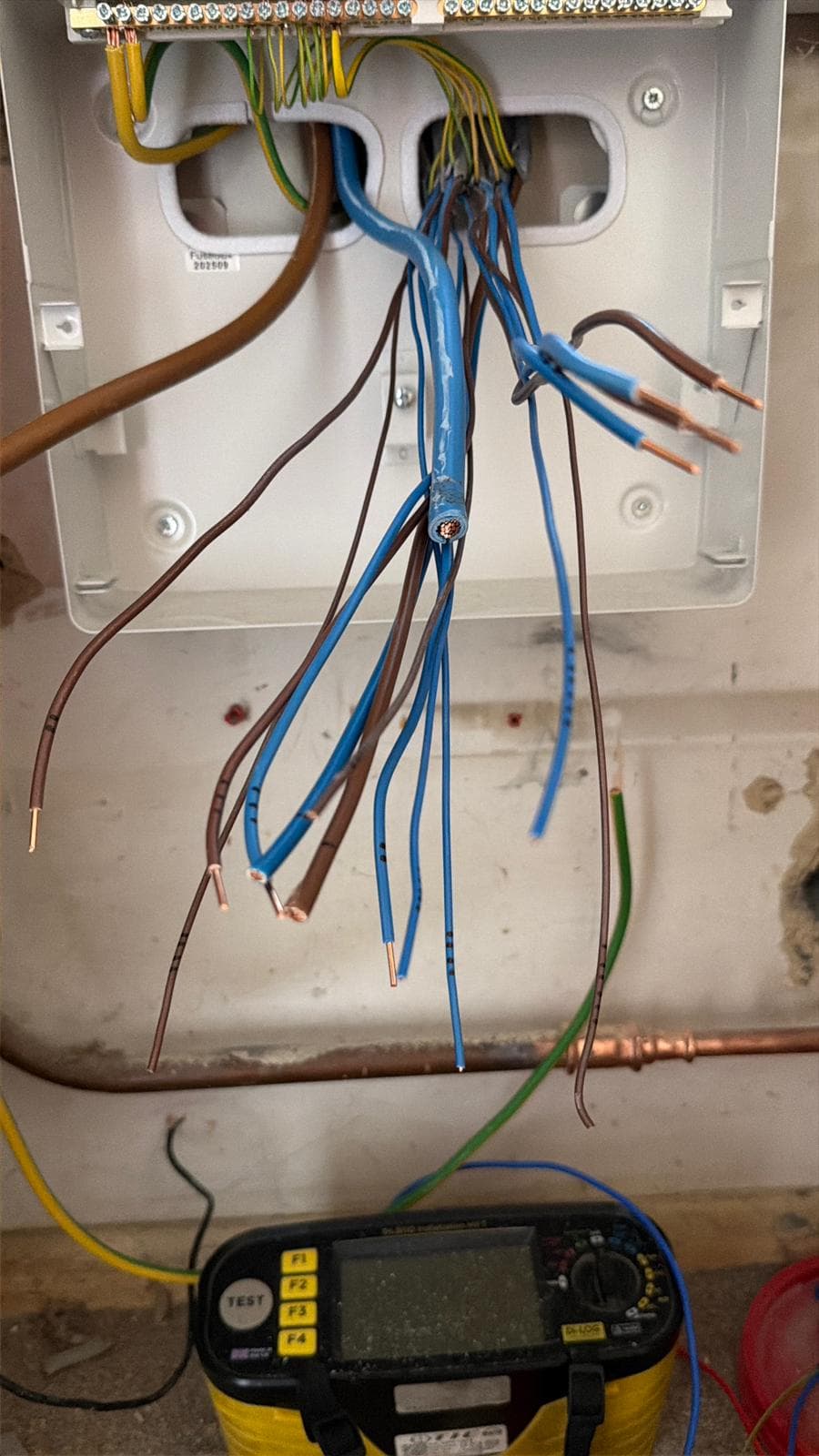 Circuit conductors prepared at a new board ready for connection and testing
