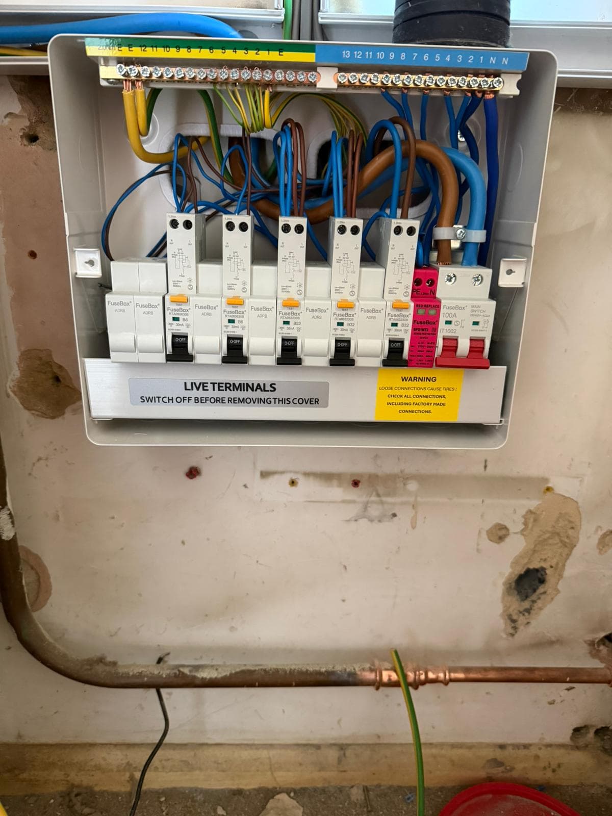 New FuseBox consumer unit with RCBOs and surge protection, neatly terminated